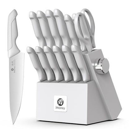 imarku 14-Piece Kitchen Knife Set, Gray Gyutou Knife Sets with Block and Build-in Sharpener, Ultra-Sharp Steak Knives Set of 6, Ergonomic Handle, Dishwasher Safe, New Apartment Essentials - color: Gray