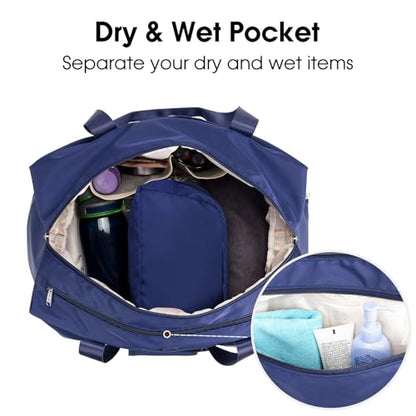 Ceneda 20" Gym Bag for Women with Wet Pocket & Shoe Compartment, Lightweight Duffel Waterproof Carry On Duffle for Travel, Yoga, Overnight (Navy Blue) - color: Navy Blue