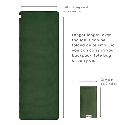 Travel Yoga Mat 1.5mm | Foldable, Lightweight Mat | Use for Travel, Backpacking, Yoga Retreat, Outdoors, Gym, Pilates, Machine Washable, Eco-Friendly - color: Green