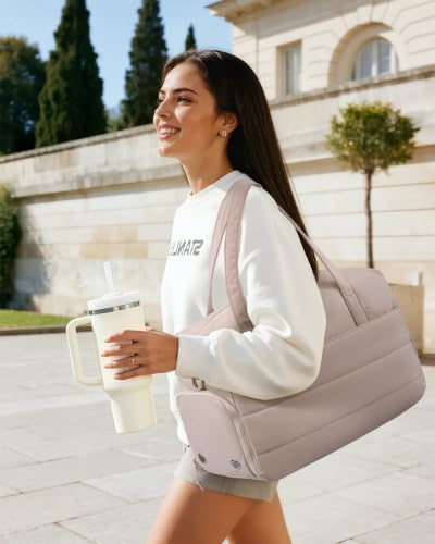 LOVEVOOK Small Gym Bag for Women with Tumbler Holder & Shoe Compartment - color: Camel, size: Small-17"