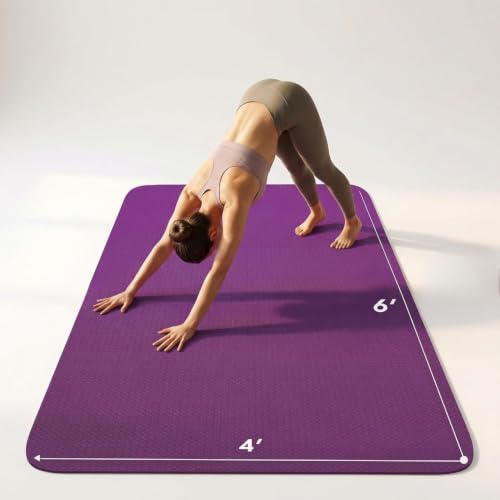 Large Yoga Mat 6'x 4'（72”x 48”）—1/4" &1/3" Extra Wide Exercise Mat 183cm x 122cm Large Exercise Mat Big Home Yoga Mat Pilates Mat,Non Slip,Thick,TPE Workout Mat,for Women & Men, Yoga, Pilates, Gym and Floor Workouts Pilates - color: Purple-6mm