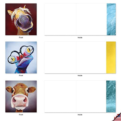 Best Card Co 10 Animal Greeting Cards Blank Inside (4 x 5.12 Inch) Close-Up Wildlife Assorted Boxed Set Animal Magnetism for Animal Lovers AMQ6218OCB-B1x10 - style: Animal Magnetism