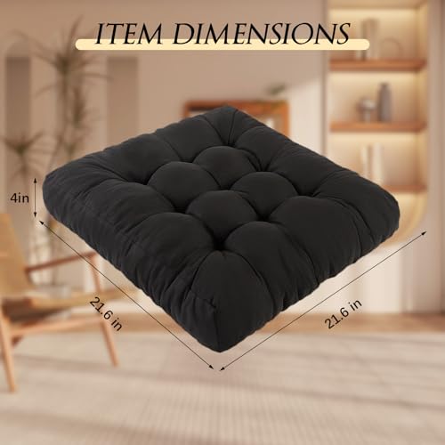 Meditation Floor Cushions Set of 2, Thickened Floor Pillow for Adults, Large Square Pillows Seat Cushion for Tatami Living Room Yoga, Memory Sponge Block Added, 22x22 Inch, Black - color: Black, size: 2pcs