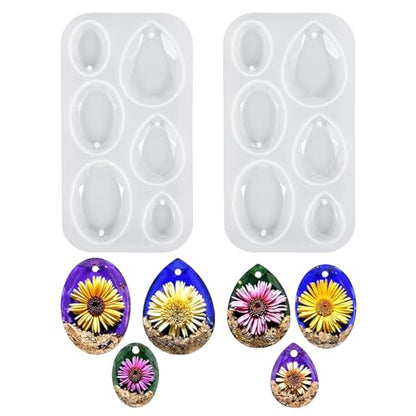 2Pcs DIY Pendant Silicone Mold Sets, Crystal epoxy Resin molds, Water Droplet and Oval Resin Jewelry Making, Used for DIY Necklace and Earring Jewelry Making