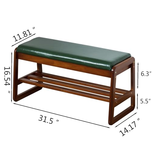 SOBIBO Solid Wood Shoe Rack Bench with Flip-Top Storage, Green, 31.5" | Mid-Century Modern, Flip-top Hidden Storage, Faux Leather Cushion, 600lb Capacity, Ideal for Entryway, Hallway, Bedroom - color: Green(flip‑top), size: 31.5 inches