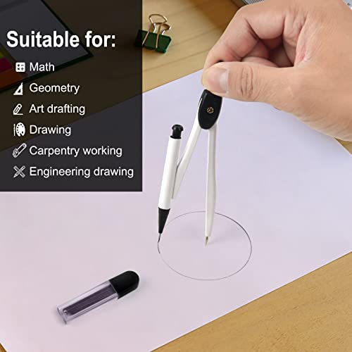 50 Packs Basic Geometry Compass In Bulk,Mechanical Pencil Desiged with Etra Lead,Student Drawing Tools Compass Math Compass Set (black and white) - color: Black and White