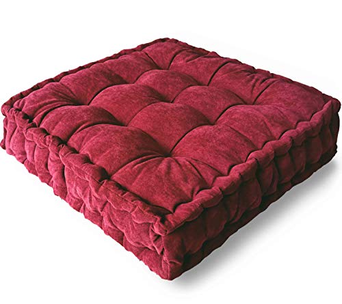 Verpert Floor Pillow 25x25 Inch, Square Meditation Cushion Floor Seating for Adults, Oversized Tufted seat Cushion Reading Nook for Kids, Yoga Meditation Pillow for Sitting on Floor Maroon - color: Maroon