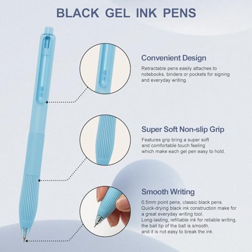 Linbsunne Gel Pens, 0.5mm Black Ink Pens Quick Dry, Macaron 12 pcs | Fine Point Smooth Writing Pens with Comfort Grip Retractable Pen for Nurses Teacher, Journaling, Office School Supplies - color: Macaron 12pcs