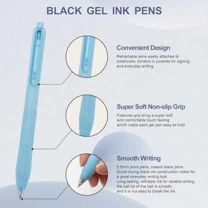 Linbsunne Gel Pens, 0.5mm Black Ink Pens Quick Dry, Macaron 12 pcs | Fine Point Smooth Writing Pens with Comfort Grip Retractable Pen for Nurses Teacher, Journaling, Office School Supplies - color: Macaron 12pcs