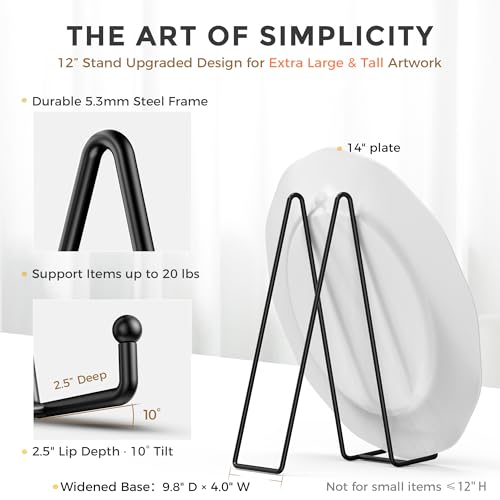 TR-LIFE 3 Pack 12 Inch Plate Stands for Display - Large, Metal Picture Frame Holder Stand + Easels for Decorative Platter, Book, Plaque, Photo, Table Top Art - size: 12 Inch