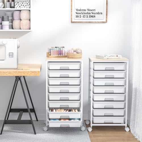 SYKIARIOL Rolling Storage Cart with Drawers, 8 Drawers Utility Cart,White - color: White