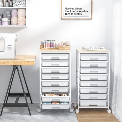 SYKIARIOL Rolling Storage Cart with Drawers, 8 Drawers Utility Cart,White - color: White