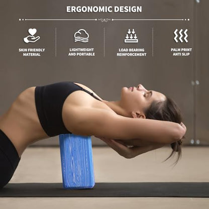 2-Pack Yoga Blocks, High-Density 9"x6"x3" Yoga Brick Foam Blocks Non-Slip EVA Foam Block Yoga Props Accessories for Yoga Pilates Stretching and Meditation - color: Camo Blue
