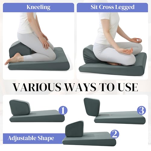HOMBYS Adjustable Meditation Cushion Set, Thickened Foam Yoga Pillow for Floor Sitting with Hip & Knee Support, Ergonomic Wedge Floor Cushion for Meditation & Mindfulness