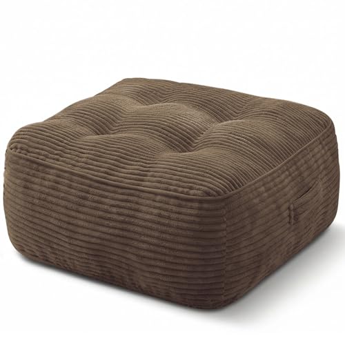 11" Thick Washable Floor Pillow for Adults, Yoga & Meditation Cushion with Handle, Square Large Pillows Seating with Removable Tufted Corduroy Cover for Tatami Living Room Board Games, Brown - color: Brown