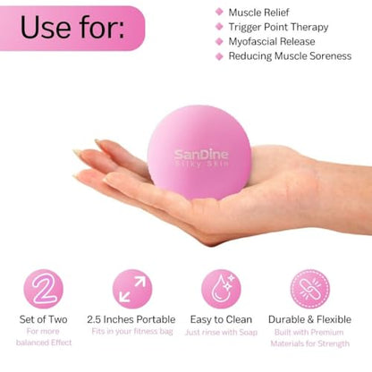 Lacrosse Massage Balls for Deep Tissue Massage - Release Tension Relieve Muscle Soreness Improve Flexibility - Ideal for Myofascial Release Trigger Point Therapy - 2Pack Yoga Balls by Sandine (Pink) - color: Pink