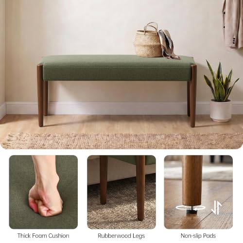 Usaint 42" End of Bed Bench with Wood Legs, Dark Green with Walnut Leg - color: Dark Green With Walnut Leg