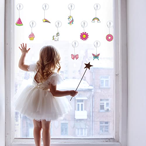 Jenaai 72 Pcs Window Art Suncatcher Kits DIY Window Suncatchers for to Paint Ornament with 24 Suction Cups for Crafts Gift(Unicorn)