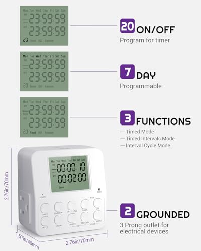 NEARPOW Dual Digital 7 Day Programmable Timer Outlet, Infinite Repeat Cycle - size: 1 Pack