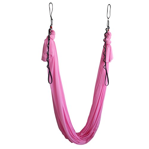 Aerial Yoga Hammock 5.5 Yards Yoga Swing Pilates Silk Home Gym Fitness Include hardware,Daisy Chain, Pose Guide - color: Cherry Pink