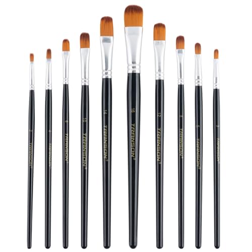 Transon Synthetic Filbert Paint Brush Set 10pcs for Acrylic Watercolor Gouache Art Painting and Body Craft Painting - size: Filbert 10 PCS