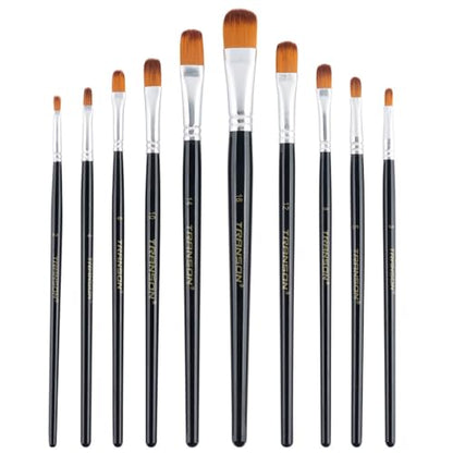 Transon Synthetic Filbert Paint Brush Set 10pcs for Acrylic Watercolor Gouache Art Painting and Body Craft Painting - size: Filbert 10 PCS