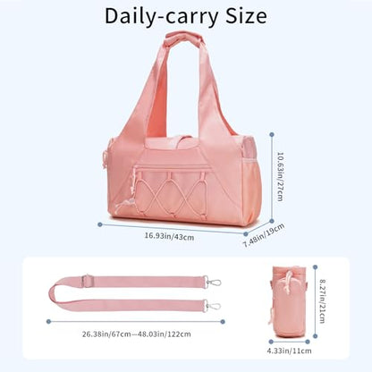 Handbag for Women Yoga Bag Large Capacity Yoga Pad Buckle with Shoe Compartment Water Bottle Sports Gym Bag Travel - color: A02-pink