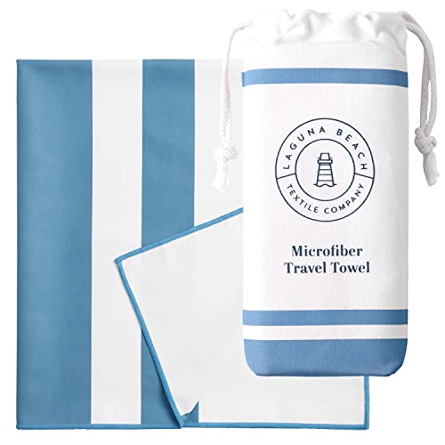 Laguna Beach Textile Co 브라이트 블루 극세사 비치 타월 - 샌드 프리, 경량 스트라이프 풀 타월 - 요가, 체육관, 해변, 수영장에 적합 - XL, 88.9 x 190.5cm(35 x 75인치) - 라구나 블루 - color: 하늘색