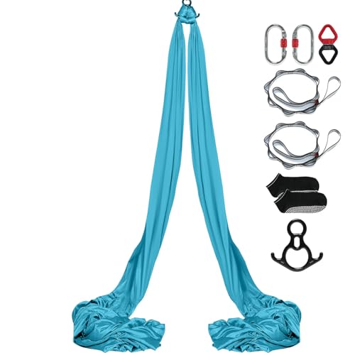 Happybuy Aerial Silk & Yoga Swing, 11 Yards, Hammock Kit, 100gsm Nylon Fabric, Full Rigging Hardware, Blue, Antigravity Flying for All Levels Fitness