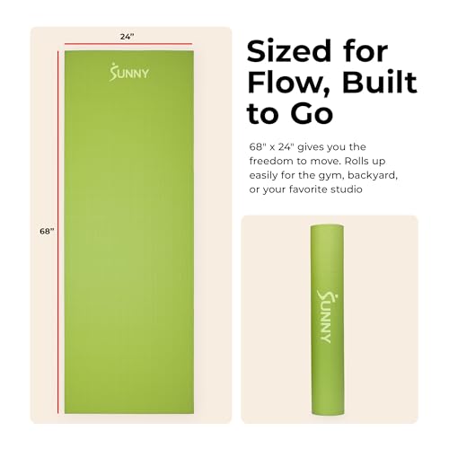 Sunny Health & Fitness Exercise Yoga Mats - Non-Slip Support for Home & Gym - color: Classic Green