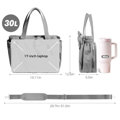 Gosect Women’s Crush Bow Puffer Tote Bag, Water Resistant Laptop Travel Yoga Work Bag - color: Grey