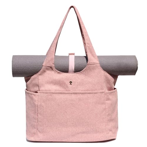 ESVAN Yoga Tote Bag Mat bag Women Shoulder Bags Carryall Tote for Travel Office Workout Gym Nurse Beach - color: Linen Pink