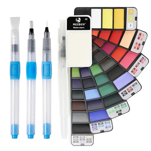 MEEDEN Travel Watercolor Paint Set: Portable 42 Assorted Water Colors Paint Kit with 4 Brushes - color: 42 Basic Colors, size: 1 Count (Pack of 1)