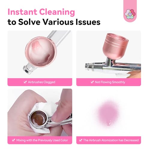 SAVILAND Airbrush Cleaner Instant Cleaning: 8.12 fl. oz Airbrush Cleaner Solution Low Odor Natural Ingredients Quickly Remove Water-Based Acrylic Paint Watercolor Airbrush Gel Nail Polish Clean Clog | Low Odor, Natural Ingredients, Quickly Remove Water-Ba