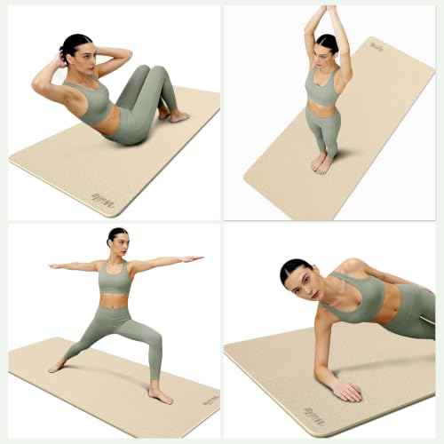 WEILA Extra Thick 10mm Yoga Mat,76"x28" Dual-Color TPE with Carry Strap - color: Cream & Matcha Green