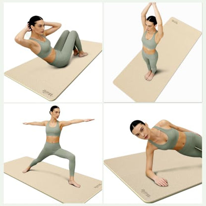 WEILA Extra Thick 10mm Yoga Mat,76"x28" Dual-Color TPE with Carry Strap - color: Cream & Matcha Green