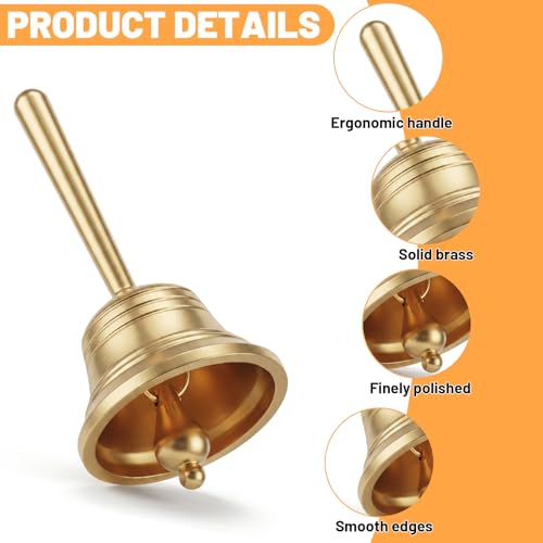 Brass Small Hand Bell for Seniors Bedside 3.27 Inch Dinner Bell for Wedding