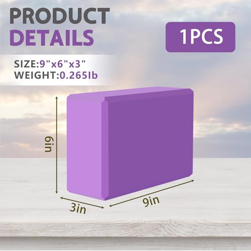 Yoga Block - Unsupported Latex Eva foam - Soft non slip surface with bevel for yoga, pilates, meditation - Yoga accessories for stability, balance and deep stretching - color: Deep Purple