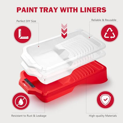 Mister Rui 4 Inch Paint Tray Liners 8-Pack with Lid | Reusable, Solvent-Proof Plastic Roller Tray Refills for Leak-Free Painting. Ideal for Trim, Touch-Ups and Craft Projects - size: 4 Inch, 8 Pack
