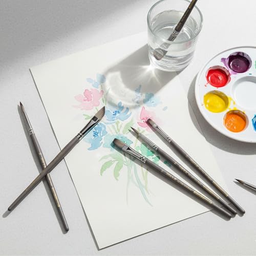 Falling in Art 6 Pcs Professional Watercolor Paint Brush Set, Gray | Artist Painting Brush Set with Round, Flat, and Filbert, Watercolor Brushes for Acrylic, Gouache, and Oil Painting - color: Gray
