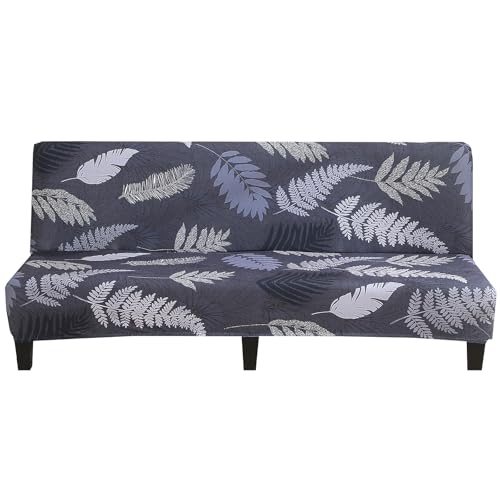 MIFXIN Armless Sofa Cover Futon Slipcover Stretch Elastic Soft Folding Sofa Bed Non-Armrest Couch Furniture Protector Spandex Printed Washable Sofa Cover Without Armrests (Leaves-C) - color: Leaves-c