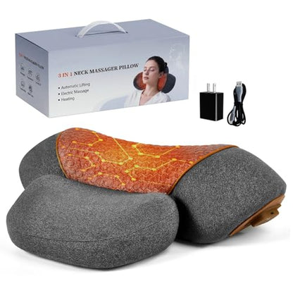 Upgraded Neck Massager Pillow, 3-in-1 Neck Massager, Traction Massage with Heat, Neck Pillow for Shoulder Pain, Deep Tissue Pain Relief, Rechargeable TheraPillow, Gifts for Women/Men