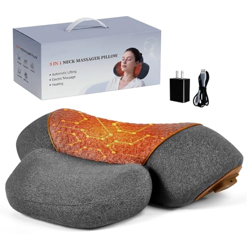 Upgraded Neck Massager Pillow, 3-in-1 Neck Massager, Traction Massage with Heat, Neck Pillow for Shoulder Pain, Deep Tissue Pain Relief, Rechargeable TheraPillow, Gifts for Women/Men