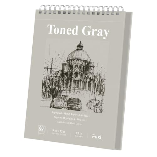 Fuxi Toned Grey Sketch Pad, 9x12 Spiral Sketchbook, 60 Sheets (85lb/130gsm) Art Paper, Artist Paper for Drawing with Pencil, Charcoal for Artists & Students, Art Class. - color: Toned Gray, size: 9" x 12" (Pack of 1)