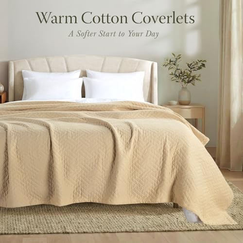 Threadmill Cotton King Coverlet Blanket, Criss Cross Jacquard, Beige - color: Classic Beige, size: King / Cal King