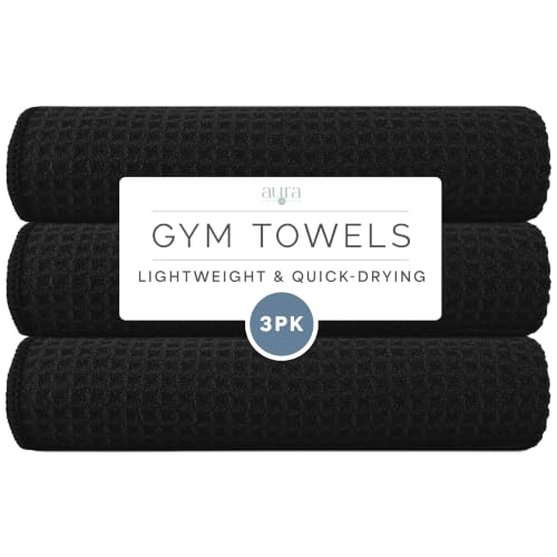 S&T INC. Microfiber Gym Towels, 3 Pack, 16" x 27", Honeycomb Black - color: Honeycomb Black