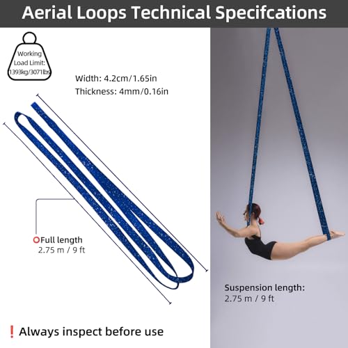PRIOR FITNESS Aerial Loops Set,SGS Certified,9ft Yoga Straps Trapeze 2pcs - color: Glitter Blue