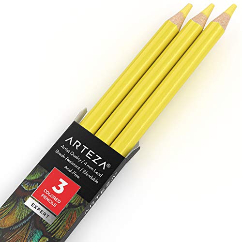 Arteza Colored Pencils, Pack of 3, A101 Sapphire Yellow, Soft Wax-Based Cores, Ideal for Drawing, Sketching, Shading & Coloring - color: A101 Sapphire Yellow