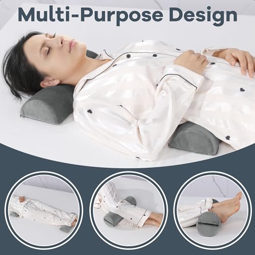ROYALAY Neck Pillow for Sleeping Round Roll Pillow Including 2 Pack Half Moon Cervical Pillow, Foam Roll Pillow for Pain Reduce, Washable Bolster Pillow for Head Neck Back and Legs, Gray - color: Gray