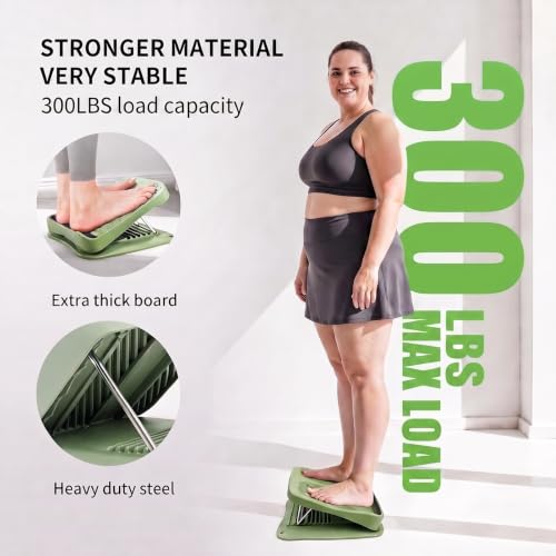 Slant Board for Calf Stretching, 9-Level with 2 Resistance Bands - color: Green